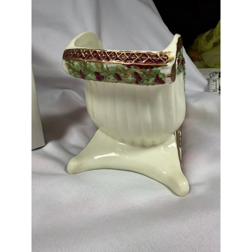 Holiday Style Porcelain Ribbon Collection Sleigh With Poinsettia EUC - Picture 7 of 11